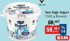 BİNVEZİR TAM YAĞLI YOĞURT 1500 G